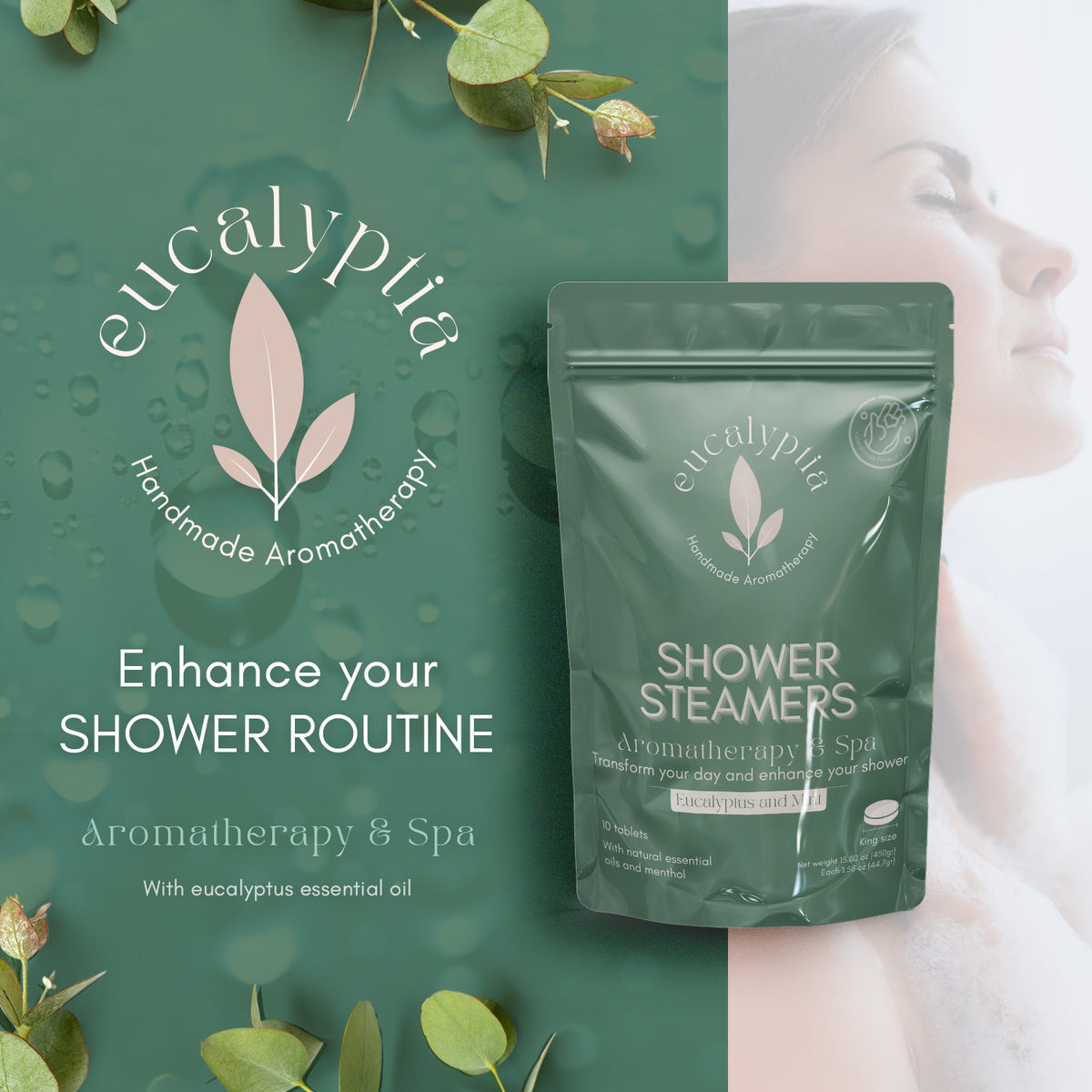 2 - PACK |  Eucalyptia Mint-Eucalyptus Shower Steamers | 20 King Size Aromatherapy Tablets for Relaxation, Congestion Relief & Spa Experience | FREE SHIPPING